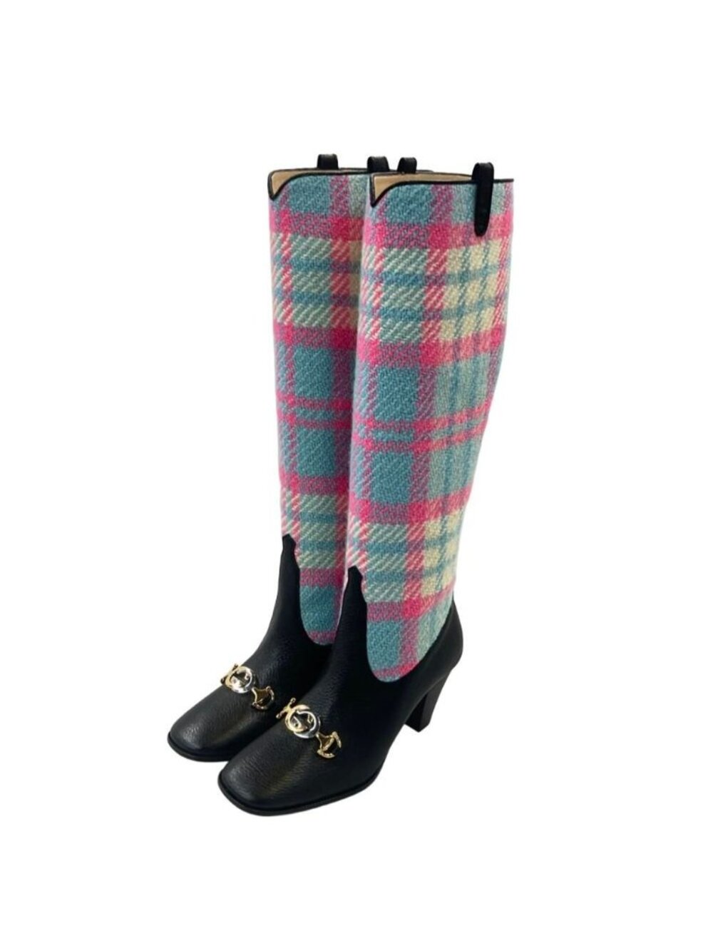 Gucci Long Boots Horsebit Plaid Side Zip